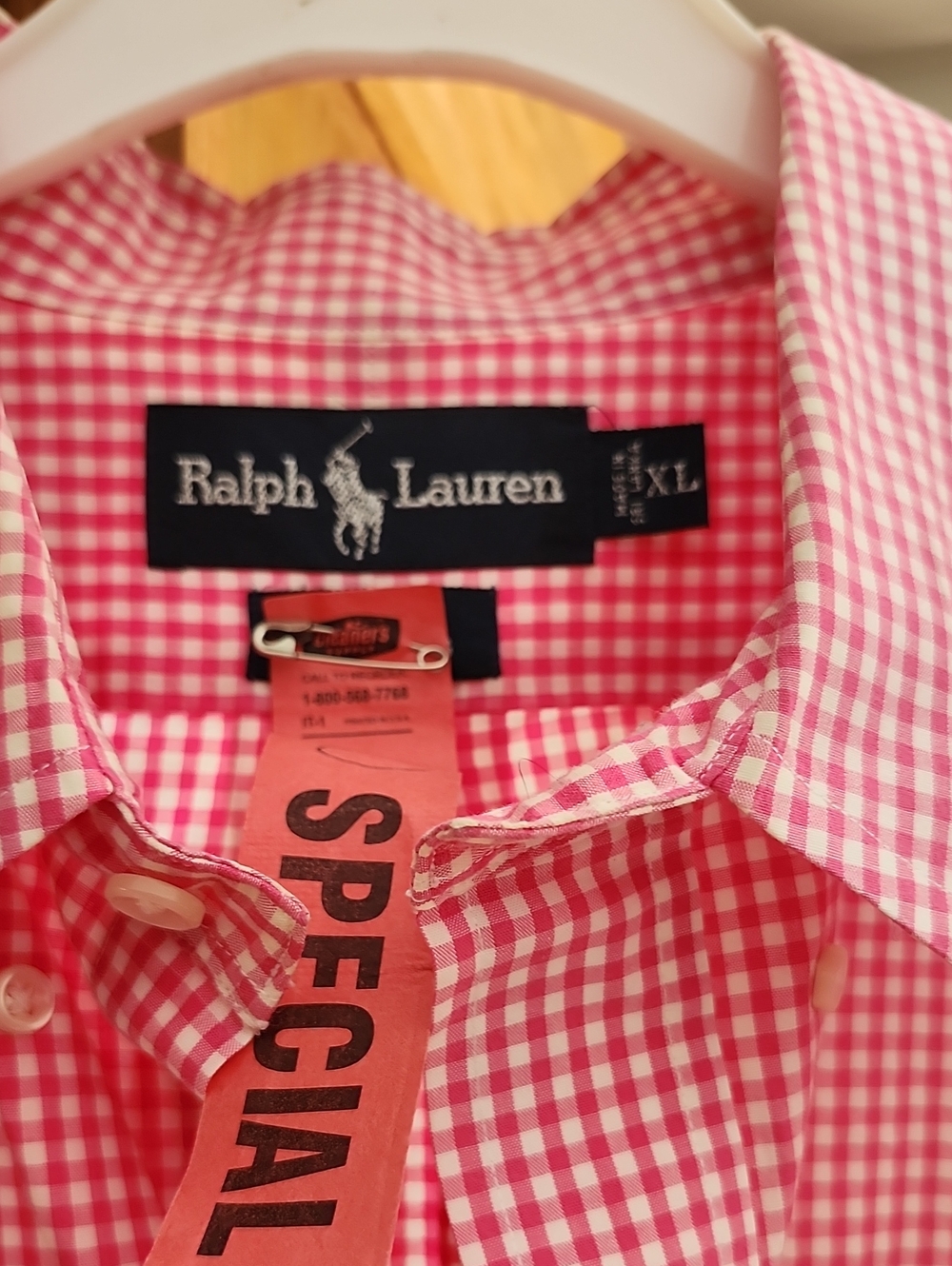 Ralph Lauren Pink Gingham Short-Sleeve Button-Down Shirt XL - Picture 2 of 11